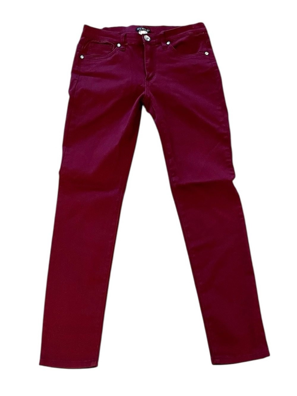 Venus Fame Maroon Skinny Rhinestone Embellished Stretch Jeans Size 6 Mid Rise
